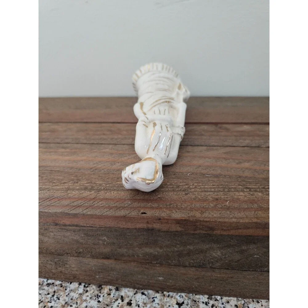 Pair of Vintage Midcentury Ceramic Lady Figurines with Parasols Cream and Gold